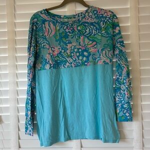Lilly Pulitzer Long Sleeve Top Teal Blue Floral Small